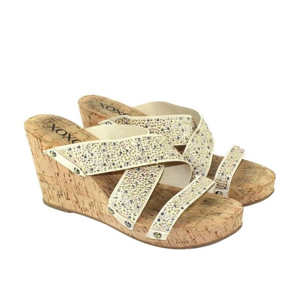 XOXO Women's Cream with stud bling detail cork wedge platform sandals size 10M - Picture 1 of 12
